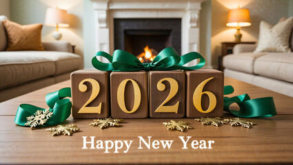 Festive 2026 new year celebration with gifts and decorations in a cozy living room