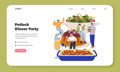 Potluck Dinner Party with Friends Sharing Food