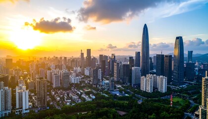 Fototapeta premium Cityscape at sunset