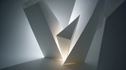 Abstract composition of overlapping, light-filled, geometric shapes