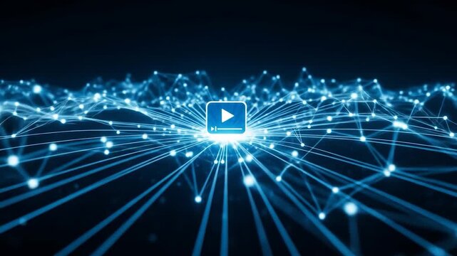 Digital Network Play Button: Futuristic Connection and Data Flow