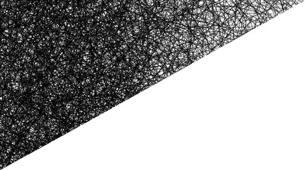 Abstract background symbolizing the transition from chaos to order. A complex network of tangled lines is separated from clean, empty copy space