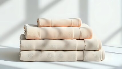 Neutral Tranquility: Folded Beige and Ivory Fabrics Bathed in Natural Sunlight