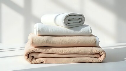 Elegant Simplicity: Minimalist Stack of Soft Towels in Earthy Neutrals