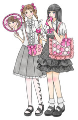 推し活をする女性二人のイラスト