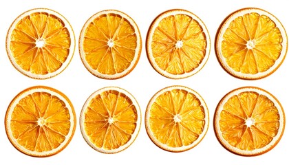Dehydrated orange slices arranged in a grid