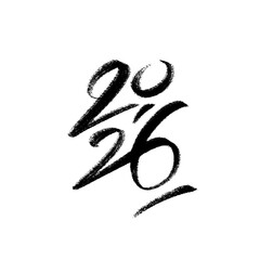2026 vector hand drawn ink design for Happy New Year poster. Minimalistic vertical composition oriental style graphic 2026 numbers. Brochure design template, card, banner.