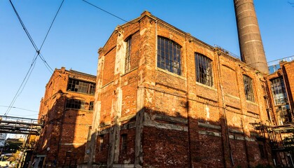 Fototapeta premium Old brick factory building under sun