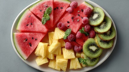 Fresh and Colorful Fruit Platter with Watermelon and Pineapple