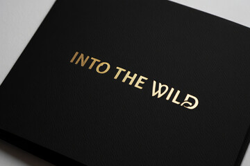 A 3D gold and black leather notebook cover holds a business document, a passport, and some money