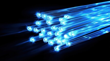 A bundle of glowing optical fibers.
