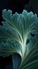 Fototapeta premium Teal fractal plant detail against dark background