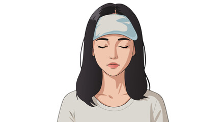Woman with cold compress. Young woman relaxing with closed eyes and sleep mask on her head  