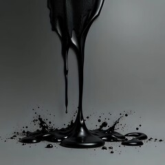 Dark Elegance: Slow-Motion Drip of Black Liquid Creating Abstract Art