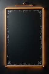 Fototapeta premium Elegant Black Menu Board with Ornate Frame and Warm Lighting