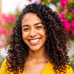 Portrait of a smiling woman with curly hair