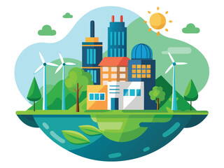 Future eco city powered by green energy with wind turbines and sustainable architecture
