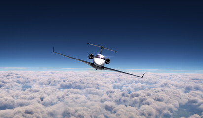 Private Jet flying over the blue sky