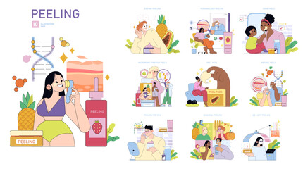 Fototapeta premium Skincare Peeling Techniques Vector Illustration Set
