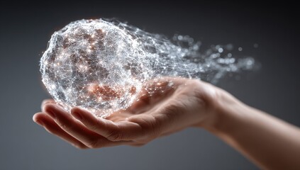 A hand holds a glowing, network-like sphere (1)
