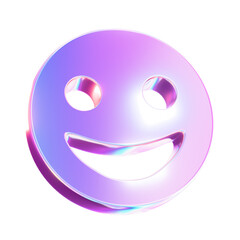 Iridescent Metallic Smiley Face Icon with Holographic Shine, 3D Rendered Illustration