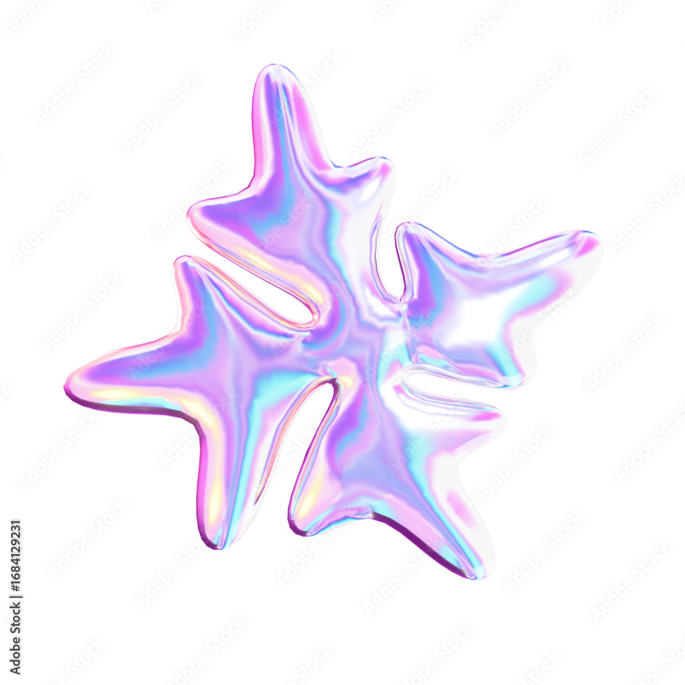 Poster holographic style splat blob shape iridescent metallic decoration element