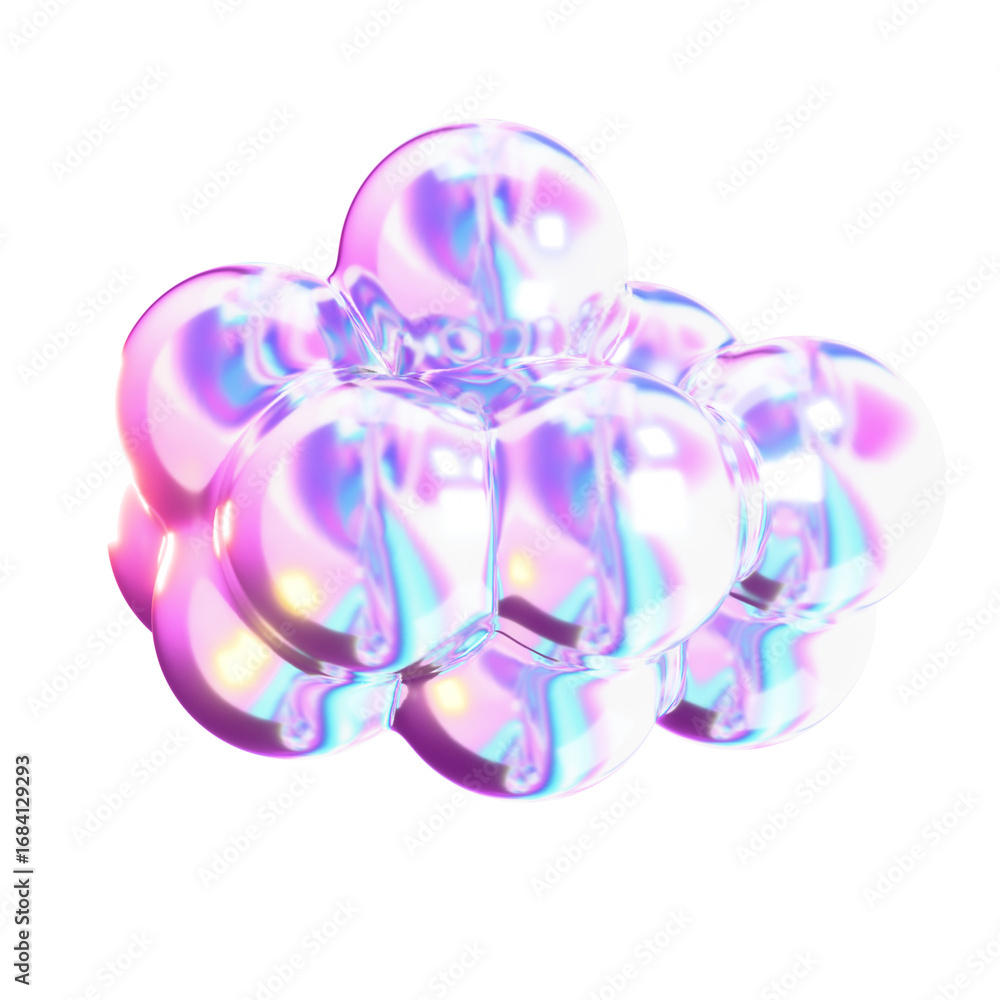Poster abstract iridescent sphere cluster with metallic surface and vibrant reflections element