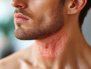 Man's Neck with Red, Bumpy Rash Close-Up