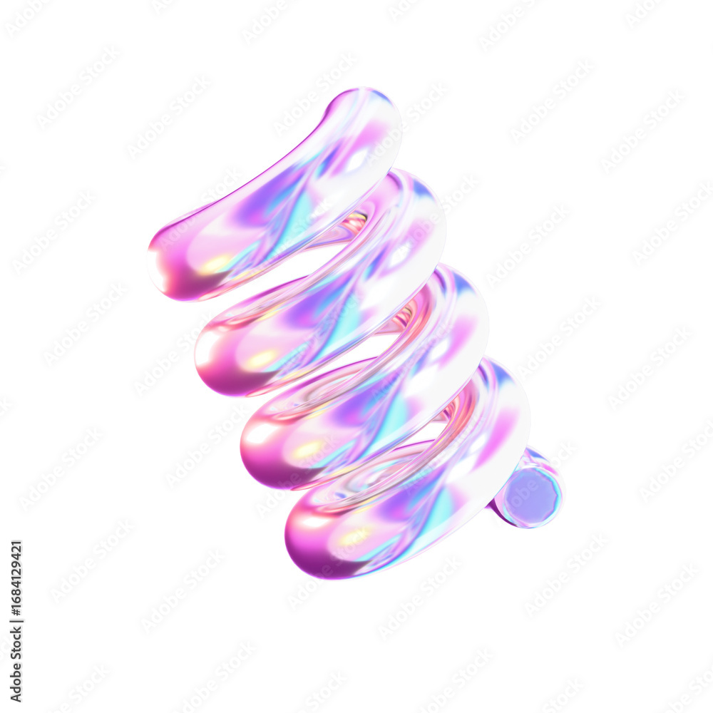 Poster glossy iridescent wavy spiral spring shape on dark background abstract 3d render