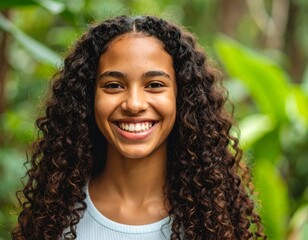 Portrait of a smiling young woman with curly hair