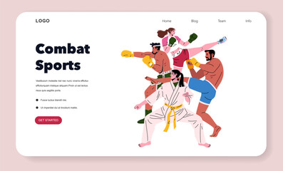 Combat Sports Vector Illustration with Diverse Fighters