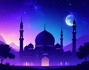 Silhouette of mosque at night