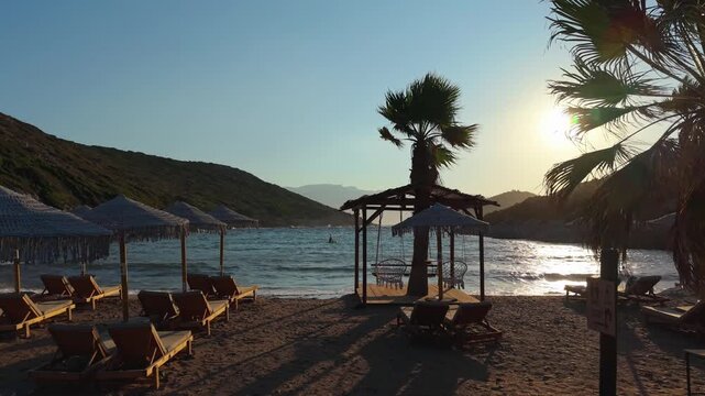 sunset over the beach at samos greece, aegean sea