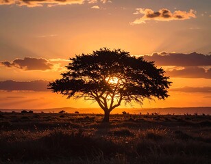 Silhouette tree at golden sunset