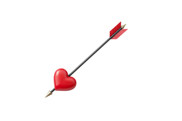 Red heart pierced by Cupid's arrow, isolated on white transparent background