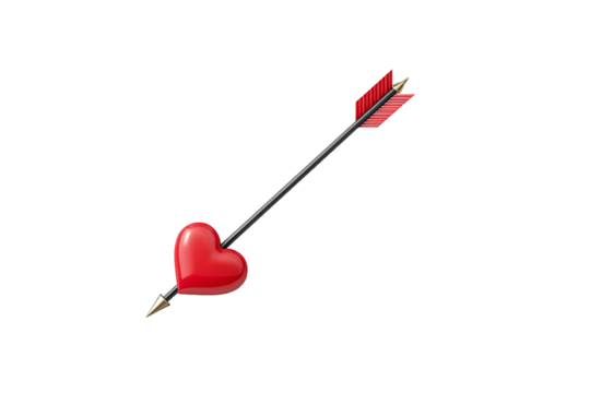 Red heart pierced by Cupid's arrow, isolated on white transparent background - Powered by Adobe