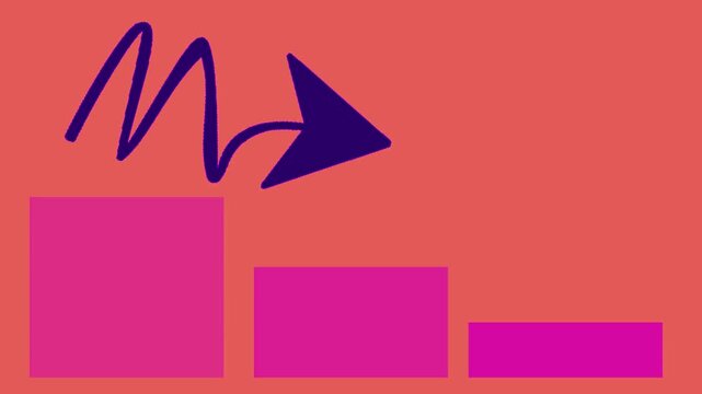 4k UHD footage, vector illustration video of downward trend bright abstract background, high contrast, simplistic and smooth