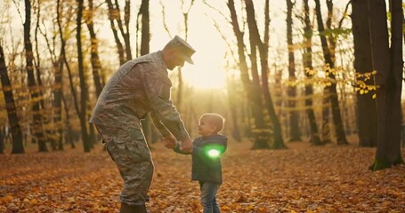 Realistic Emotional Military Reunion with Golden Glow