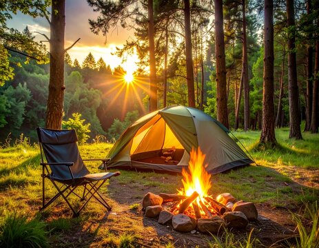 Cliff-Edge Campsite with Tent and Fog