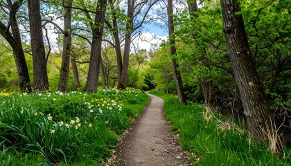 Fototapeta premium Springtime path through a lush forest