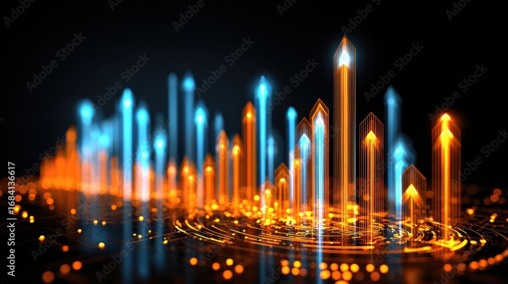 Poster a vibrant and dynamic representation of data visualization, featuring glowing, multicolored bars tha
