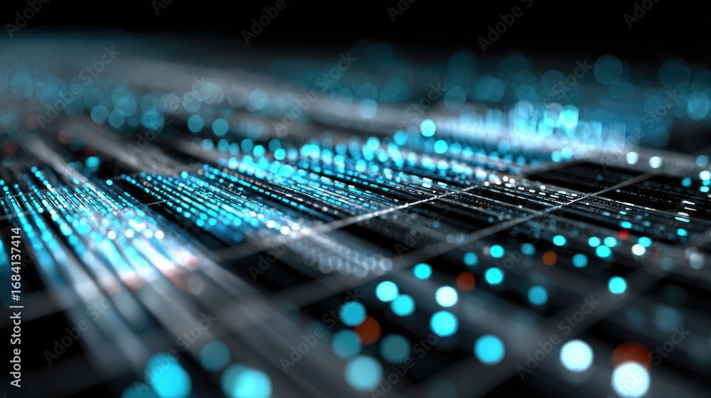 Poster an abstract representation of digital data with glowing patterns and lines