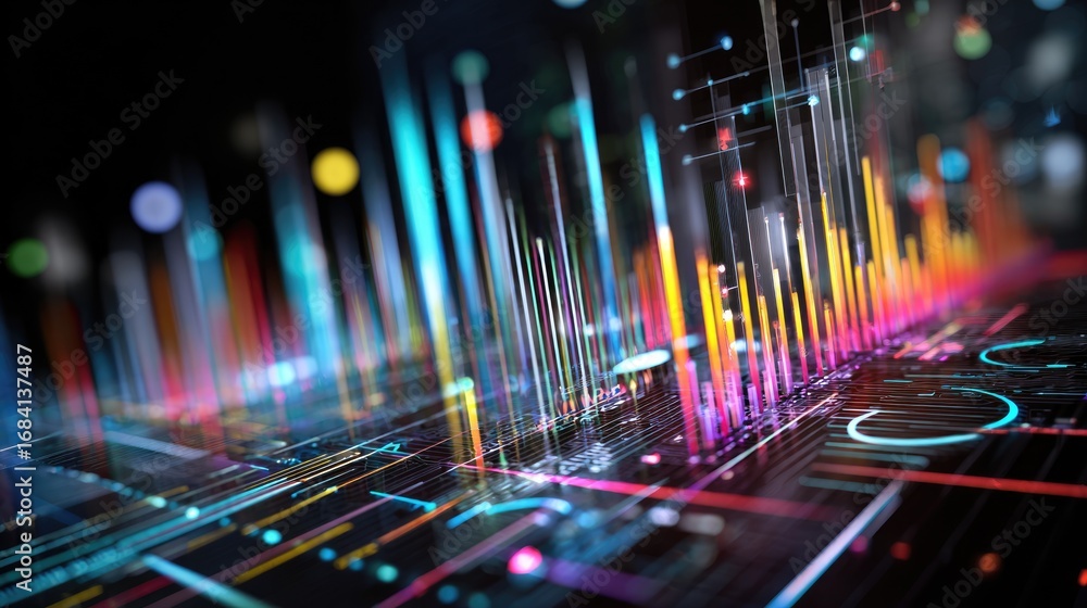 Poster vibrant digital graph with colorful data visualization elements representing modern analytics and te