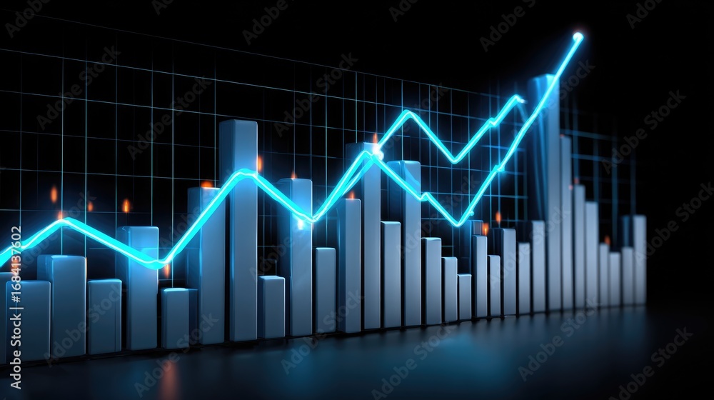 Poster a captivating digital representation of ascending graphs showcasing growth and progress in business 