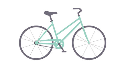 A sleek mint green bicycle with silver wheels and handlebars is depicted in a side profile against a clean white background ideal for illustrating urban commuting or outdoor recreation themes.	