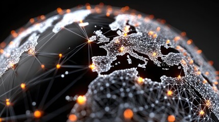 A detailed representation of a globe showcasing interconnected networks and data points. This image symbolizes global connectivity, technology, and the digital age.