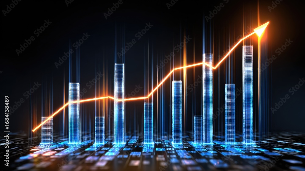 Aufkleber a dynamic and modern digital graph showing significant growth with rising bars and an upward curve, 