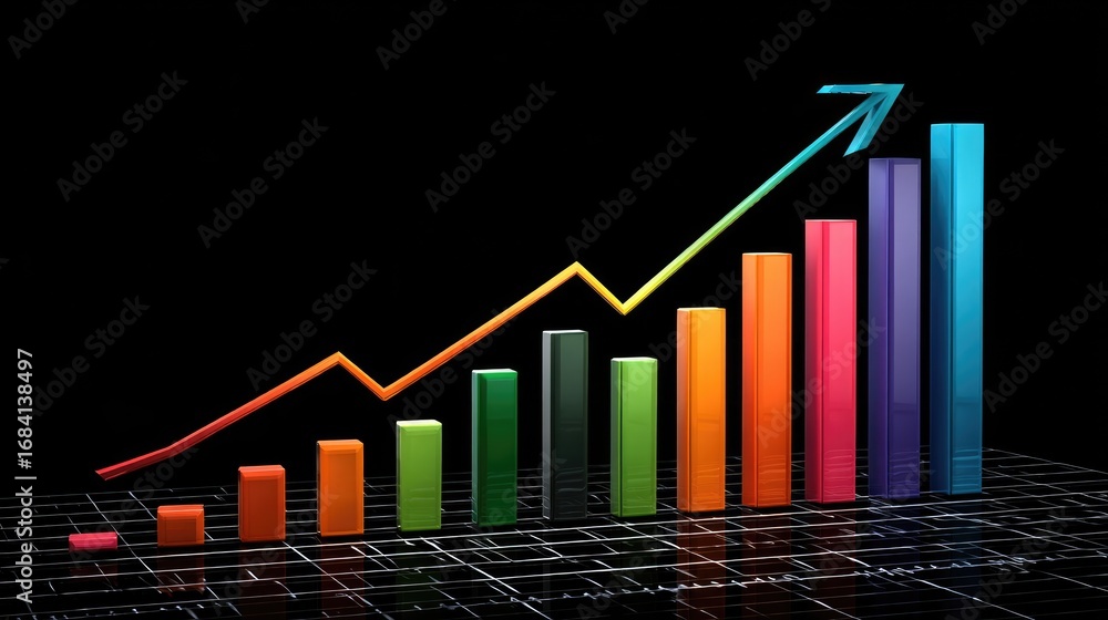 Poster a vibrant and dynamic bar chart illustrating growth and progress, featuring colorful gradients again