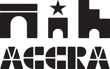 Accra City Skyline Silhouette Vector Illustration with Landmarks and Typography