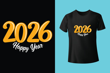Obraz premium Textured blue t-shirt with bold 2026 design on purple background. Happy New Year 2026